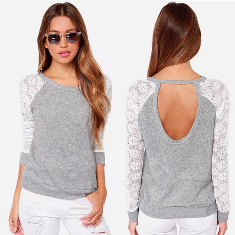 Image of Feitong Hot ! Women Backless Long Sleeve Embroidery Lace Crochet Casual Shirt Top Blouse Plus Size S-XXL Free Shipping