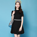 2016 New Spring Summer Preppy Style Women dress Patch Slim Thread In And White Colours Dresses Black 6013