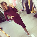 2016 Autumn Ukraine Long Sleeve Knee Length Midi Dress Fall Slim Bodycon Bandage Women Red Green