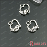 (27968)Jewelry Findings,Charms,Pendants,12*11MM Antique Silver Alloy Wings Heart 50PCS