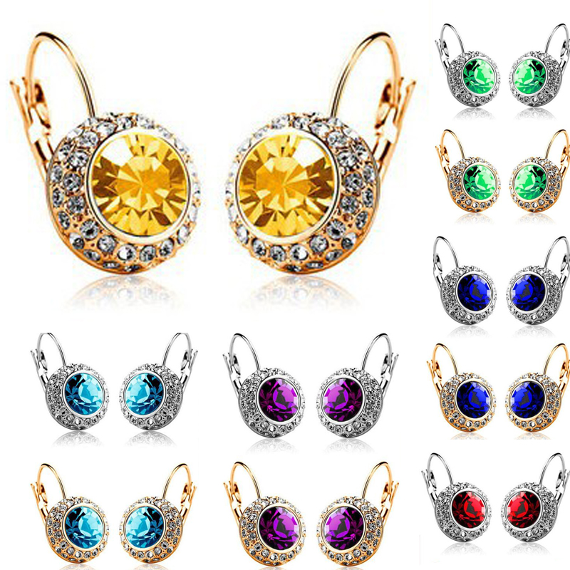 Image of 18 Color Crystal Earrings for Women oro blanco aretes pendientes Jewelry Multicolor Austria Crystal Emerald Dangle Drop Earrings