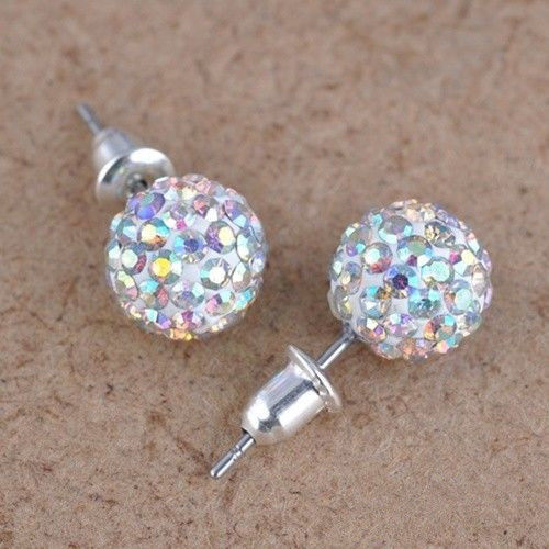 Image of 2016 AB Color Austrian Crystal Round Disco Ball Earrings Black Silver Party Rhinestone Piercing Ohrringe Boucle d'oreille femme