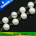 8mm Handmade Glass Pearl DIY Jewelry Findings Component Chains Bulk Strands Glass Pearl Beads Iron Eyepins