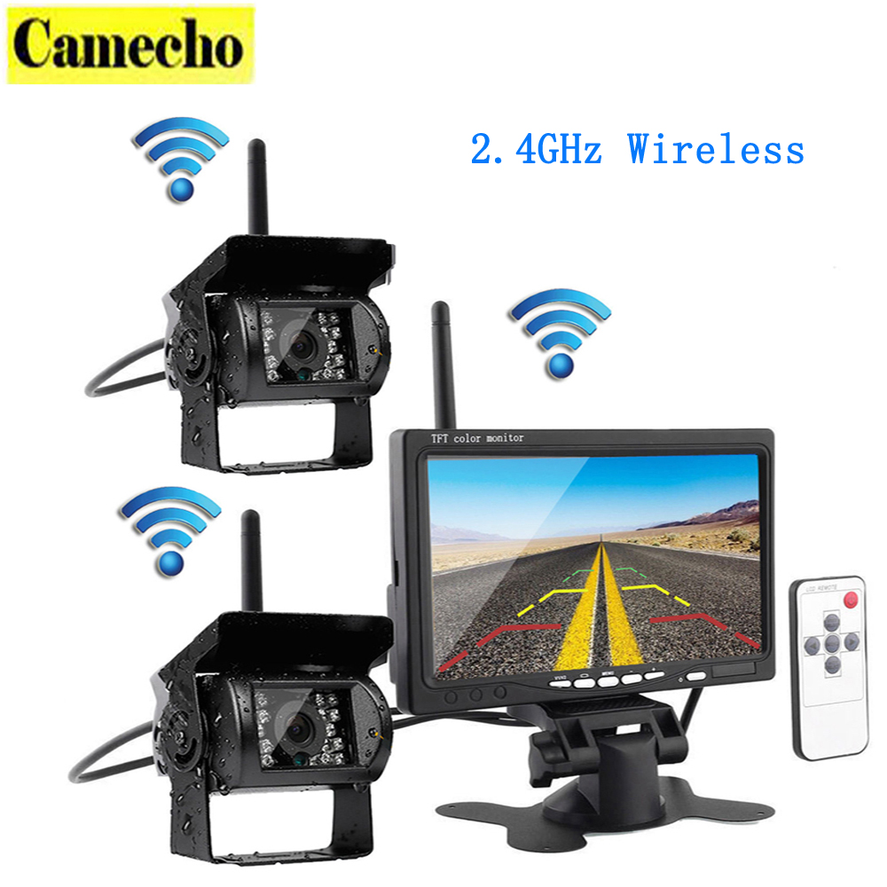 Wireless Vehicle Car 2 Backup Cameras Monitor, Ir Night Vision Rear View Camera + 7 Wireless Vehicle Car 2 Backup Cameras Monitor, Ir Night Vision Rear View Camera + 7