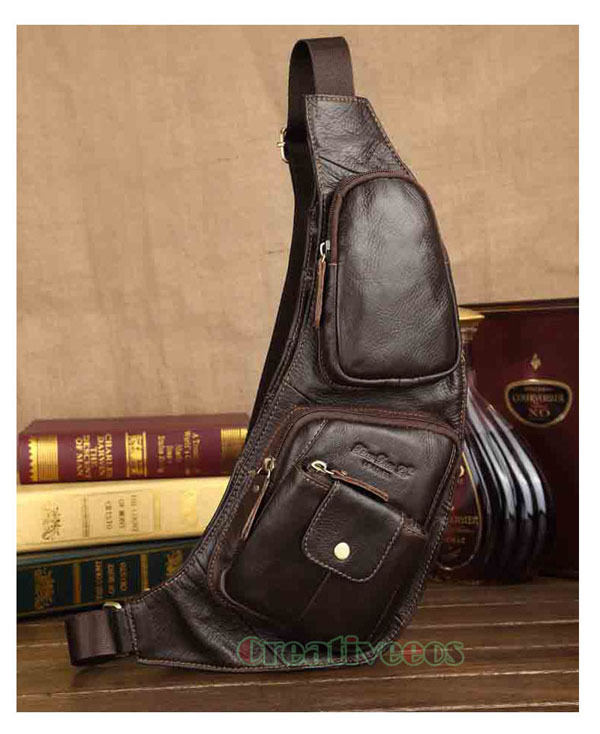 Men s Vintage Genuine Leather Travel Hiking Cycling Riding Motorcycle Bike Shoulder Messenger Sling Chest Bag