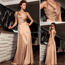 Amazing Beading Rhinestone Ruched Straght V Neck Tank Sleeveless Sweep Train Formal Satin High End Evening Party Prom Dresses