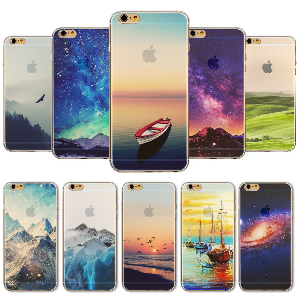 Image of Back Cover For Apple iPhone 6 6s 4.7" Mountain Landscape Painted Ultra Thin Soft Silicon Transparent TPU Phone Case Cover Bag