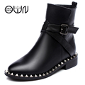 Ankle Boots Women Boot Shoes Rivet Fashion 2017 New Design Fashion Boot Square Heel Genuine Leather