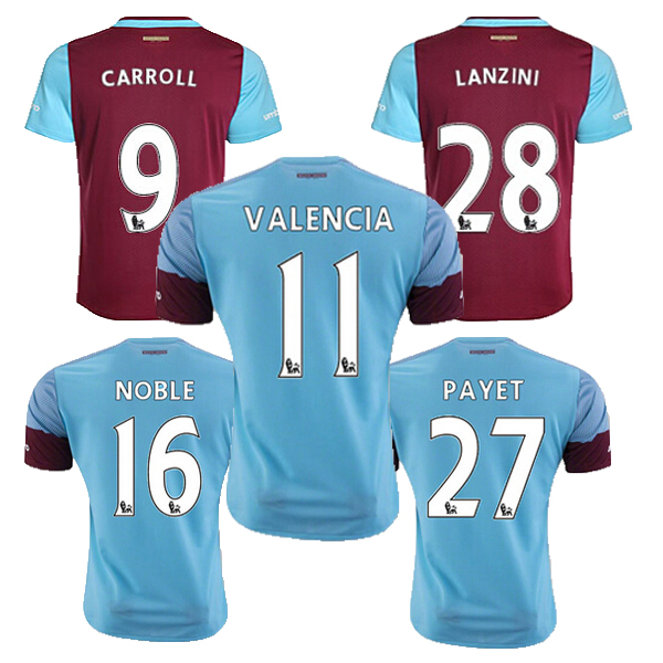 Image of 2016 New West Ham United Jersey CARROLL 15 16 Premier League NOLAN West Ham JARVIS CARROLL NOBLE football shirts