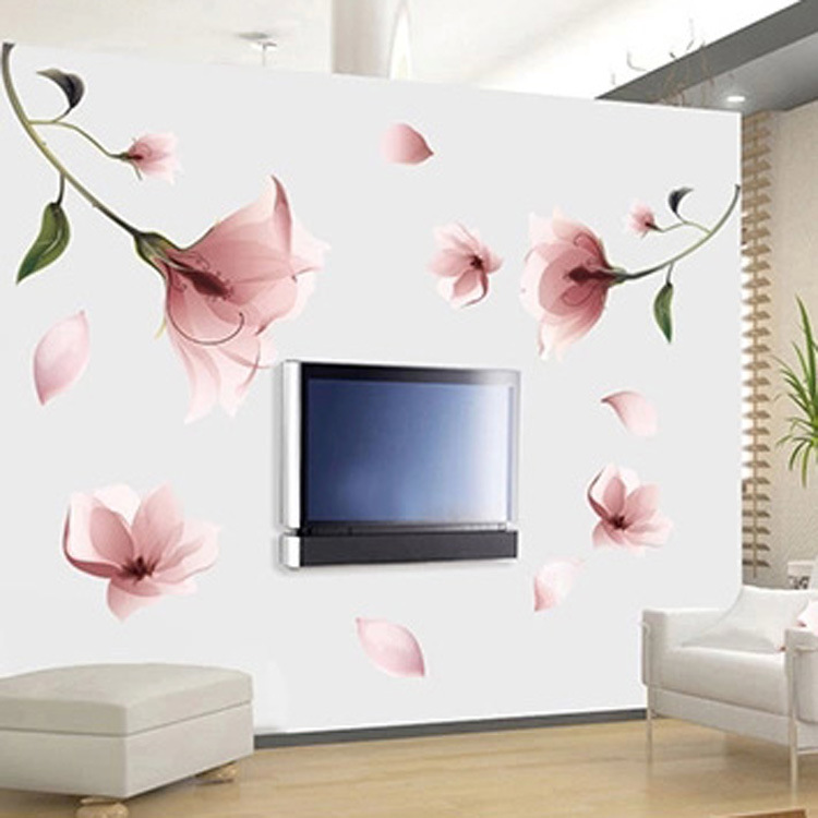 Image of New Elegant Frosted Pink Lily Flower Petal Removable Wall Sticker Bedroom Living Room Home Decor DIY