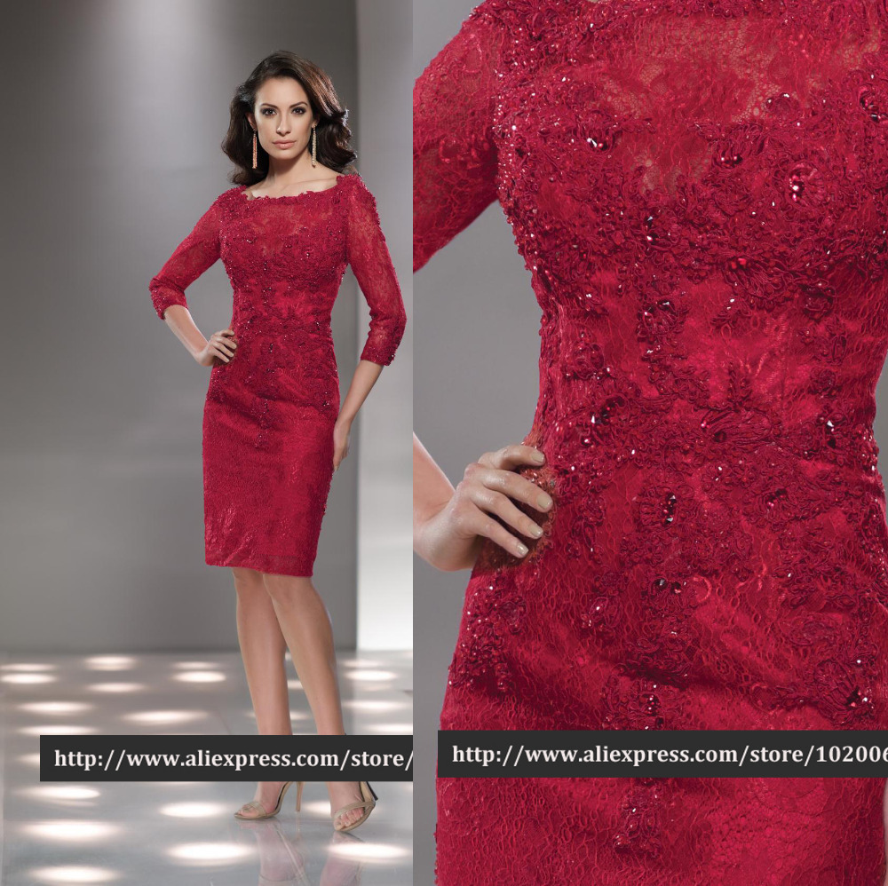 Buy 2015 Popular Sale Knee Length Mother Bride Lace Dresses Red Color ... Buy 2015 Popular Sale Knee Length Mother Bride Lace Dresses Red Color ...