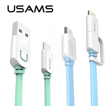 USAMS Micro USB Cable for iPhone 6 6s Plus 5S 5 iPadmini / Samsung Galaxy S6 S3 S4 / Sony / Xiaomi / HTC 2 in 1 USB Data Cable