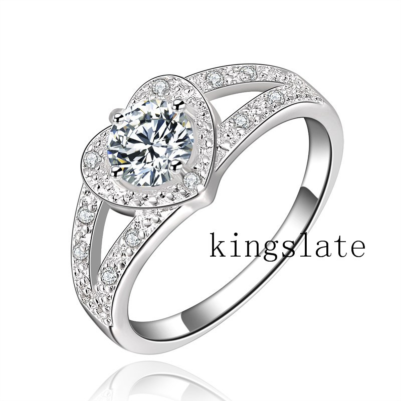 925 Sterling Silver Ring Engagement Love Zircon CRYSTAL Wedding WOMEN ...