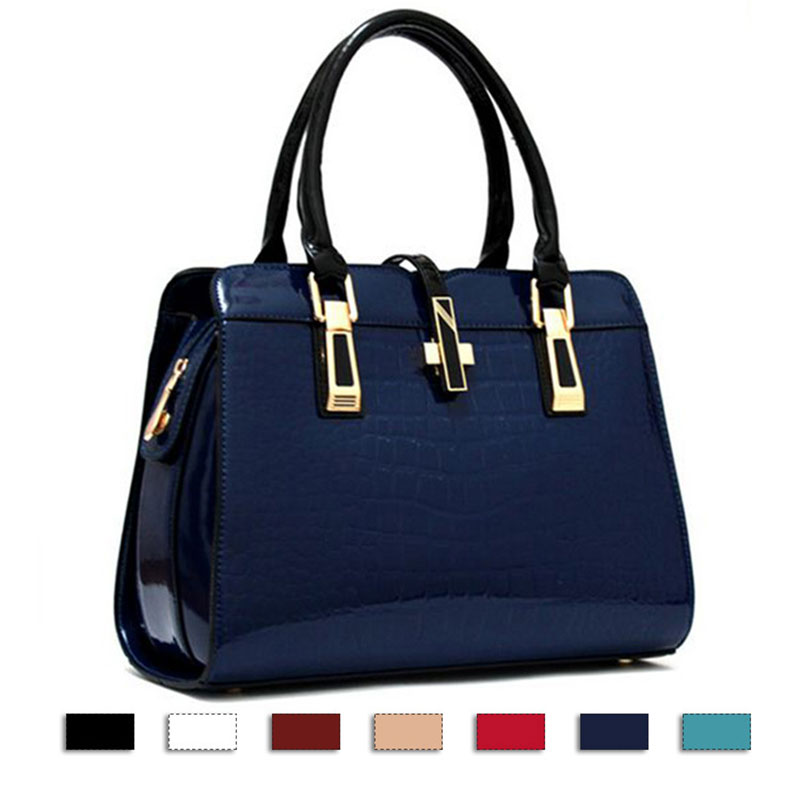 2015 new fashion luxury women handbag designer patent leather solid handbag alligator zipper hasp fo