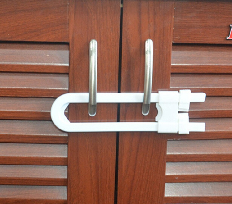 10pcslot U Shape Child Cabinet Locks White Baby Safety Locks For Baby Wardrobe Door With Handle Security Baby Lock Proctect (7)