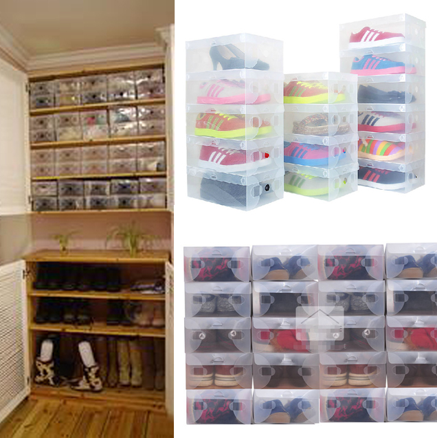 Image of 10pcs /lot High Quality Clear Foldable Plastic Shoe Storage Case Boxes Stackable Organizer Shoe Holder Hot