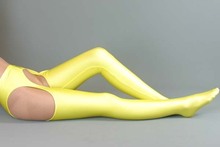 Woman Sexy Yellow Lycra underwear + mercerized Thigh High Socks suit