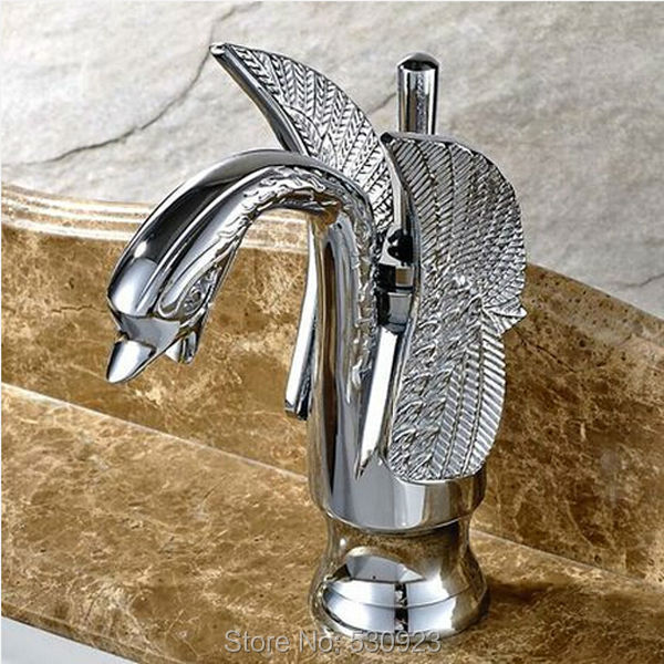 Newly Solid Brass Classic Swan Shape Bathroom Basin Sink Faucet Chrome Polished Mixer Tap Deck Mounted Single Handle Single Hole