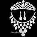 Sapphire Butterfly Flower Waterdrop Diamante Bridesilver Plated Set Necklace Earrings Crown Tiara Wedding Bridal Jewelry Sets