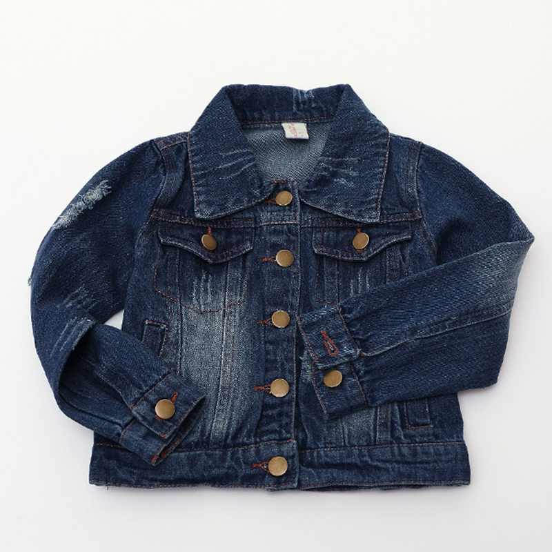 2015 Children Denim Jackets Girls/Boys Autumn children's Long Sleeve Decorative hole Jacket Kids Outwear 3-10 yrs