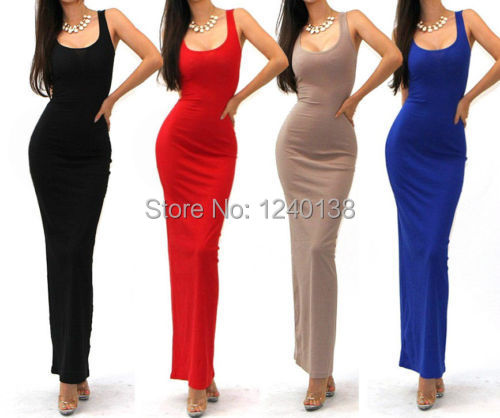 Image of 2014 SEXY SOLID TANK BASIC SCOOP NECK RACERBACK RIBBED CASUAL MAXI SUMMER DRESS