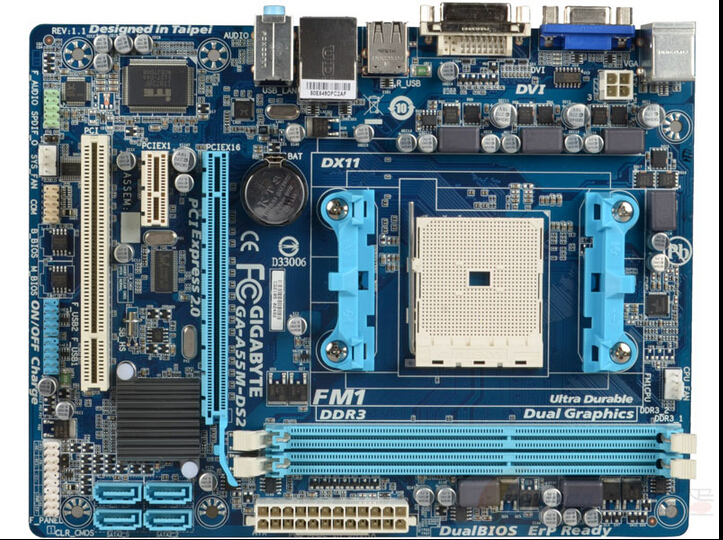 100% original Free shipping motherboard for Gigabyte GA-A55M-DS2 DDR3  FM1  Fully integrated Gigabit Ethernet free shipping