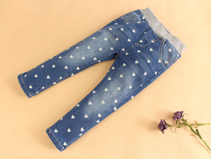 Free Shipping Baby Girls Denim Jeans Girls Heart print Jeans Kids Spring Autumn Casual Long Pants