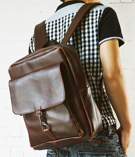 2015 New Style Men's Backpack PU Leather Student Casual School