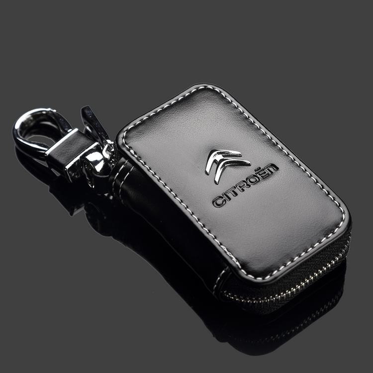 New Black Car Leather Car Key Chain Key Case Key Bag Key Holder For Citroen Xantia C-triomphe C-Elysee Xsara C-Quatre Picasso (2)