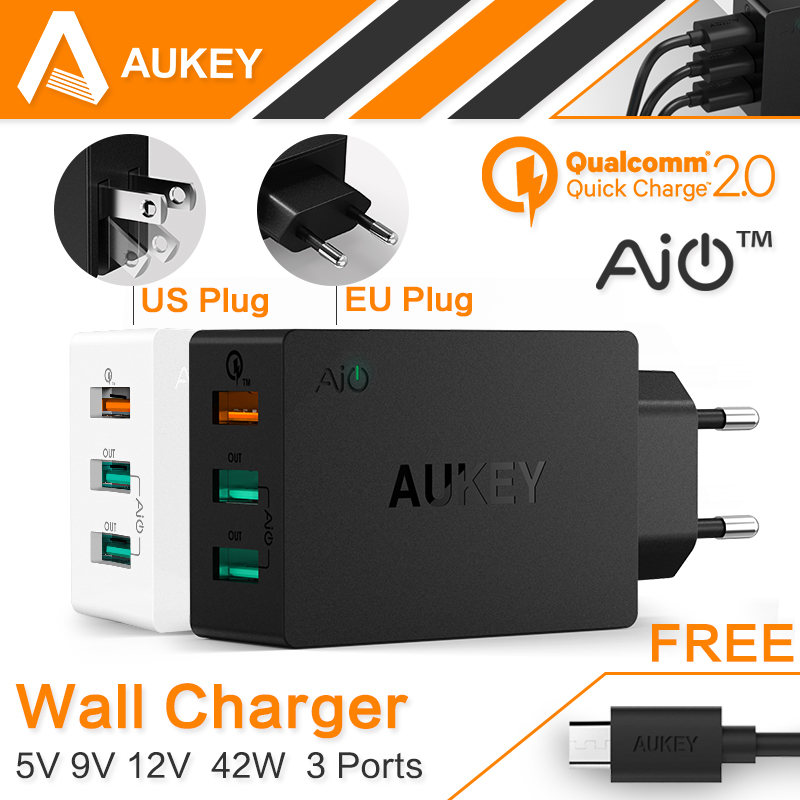 Image of AUKEY Original Quick Charge 2.0 USB Wall Charger 3 Port Smart Fast Turbo Mobile Charger For Samsung Galaxy s6 Edge Xiaomi EU/US