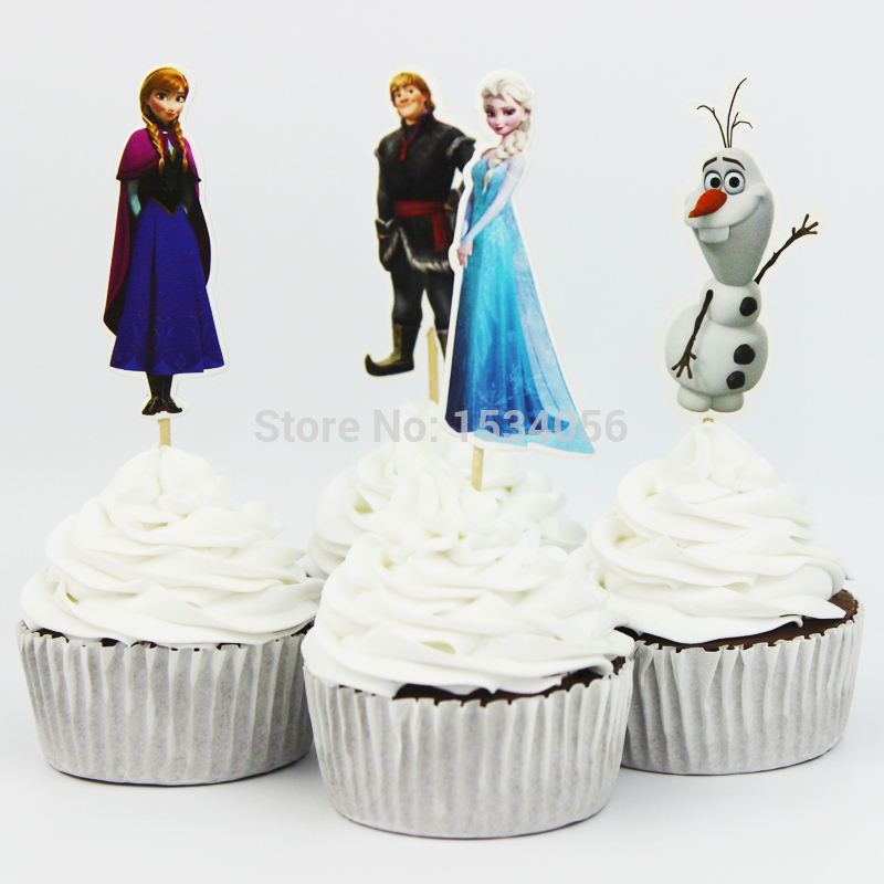 Image of 24pcs/lot Frozen Esla Anna Snow Freezing Toppers Picks Cupcake Toppers Picks Kid Birthday Party Decorations Evnent Party Favors