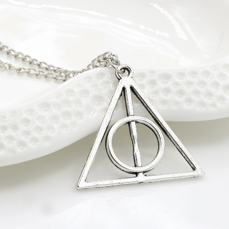 Hot Sale Movie Harry Potter Deathly Hallows Triangle Metal Pendant long Chain Necklace as Gifts free shipping