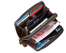 retro personality designer Mens long Wallet High Quality Card Holder crazy horse Leather Double zipper wallet