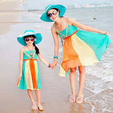 Family Clothes Summer Cotton Dresses One-piece Holiday Beach Bohemia Slip Dresses for Girls and Women 1267