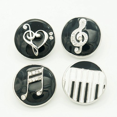 18MM Round Black Drip musical note Metal ginger snap ...