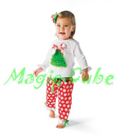 free shipping 5set/lot  x'mas/christmas long sleeve t-shirt dress +legging clothing set /baby wear /baby clothes