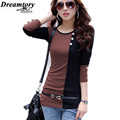 Two color stitchingTee shirt femme winter long sleeve tshirt women t shirt womens tops fashion 2016