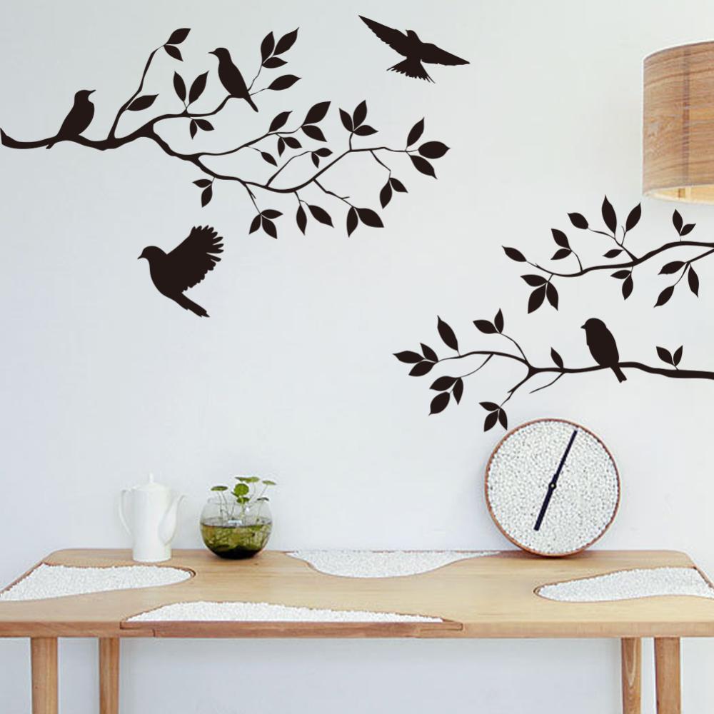 Image of 2016 Hot Sale Black Flying Birds Branch Wall Sticker For Vinilos Paredes Living Room DIY Removable Home Decor Drop Shipping