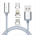 Nylon 3 in 1 Magnetic Micro USB Adapter For Lightning Sync Data Cable Fast Charging For