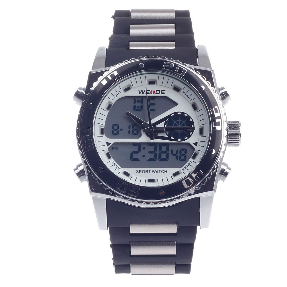 WEIDE WH 2316 Men s Quartz LED Electronics Dual Time Display Wrist Watch Black Silver White
