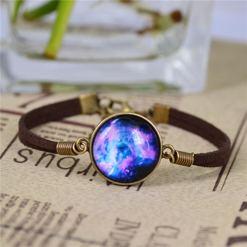 Image of No Mini New Galaxy Bracelets Lovely Galaxy Nebula Space Glass Bracelets Suede Leather Bracelet Bangle Best Friend Fashion Gift