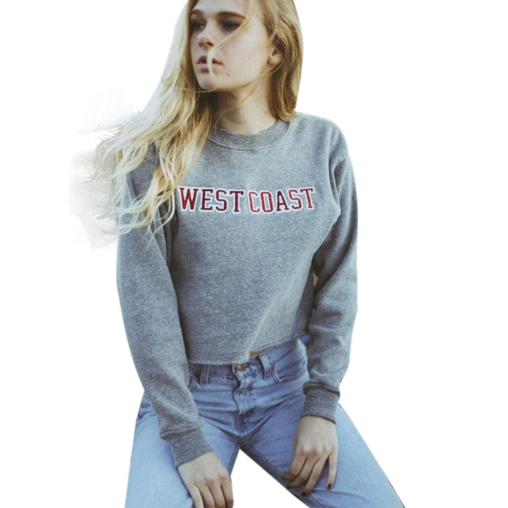 Image of 2015 autumn new gray women sweatshirt long sleeve casual letter print pullover short paragraph hoodies free shipping