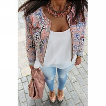 New Summer Fashion Women’s Long Sleeve O-neck Coat Slim Retro Floral Print Short Casual Sports Jacket Outerwear