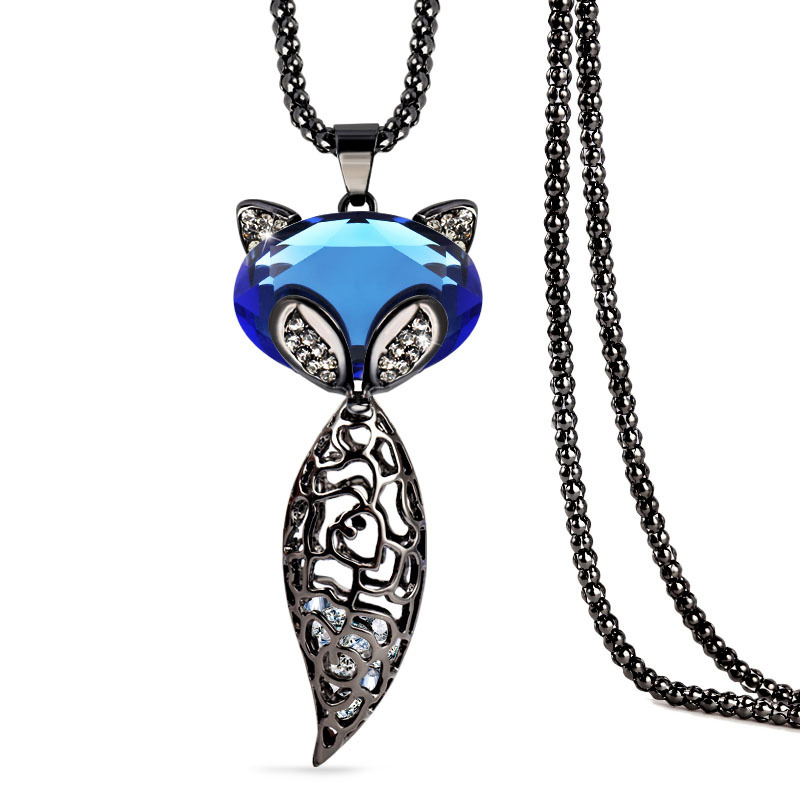 Image of New Arrival 2016 Trendy Necklaces Zinc Alloy Opal Blue Crystal Jewelry Fox Necklace Pendant Vintage Long Necklace For Women Gift