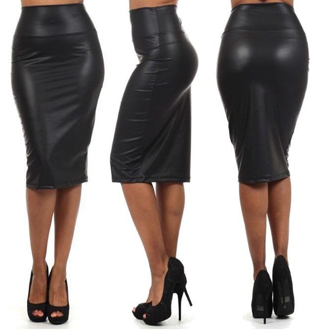 R70146-1High Waist Faux Leather Pencil Skirt-M,L-3.39