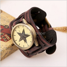 Retro Leather pointer Watch Bracelet Dress Watches Men And Women Casual Wide Leather Bangle Watch Free Shipping