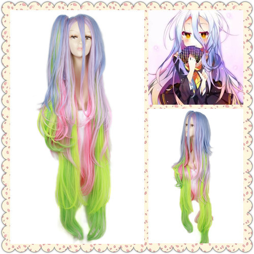 Free Shipping Long Rainbow Color Synthetic Wig Long NO GAME NO LIFE Shiro Cosplay Anime Wig