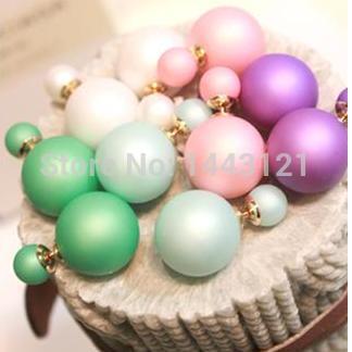 Image of colored genuine branded developed trendy cute charm imitation pearl double ball-statement earrings jewelry accessories for women