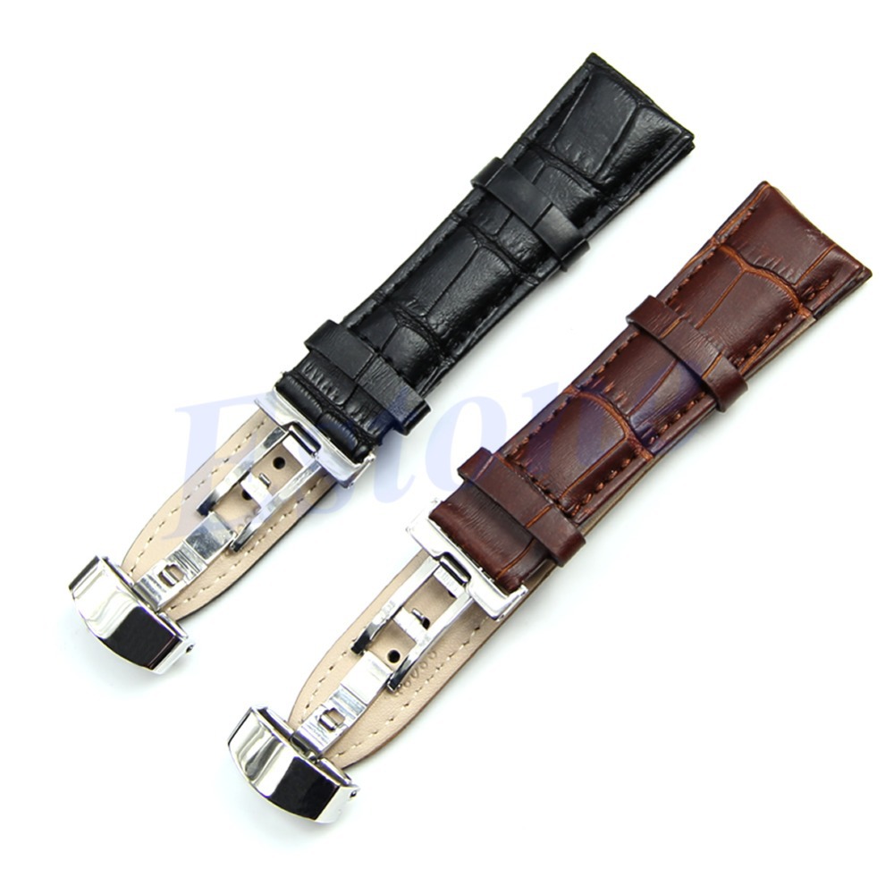 New Arrive Design Durable 18mm 24mm Genuine Leather Deployant Bracelet Strap Watch Band Black Brown