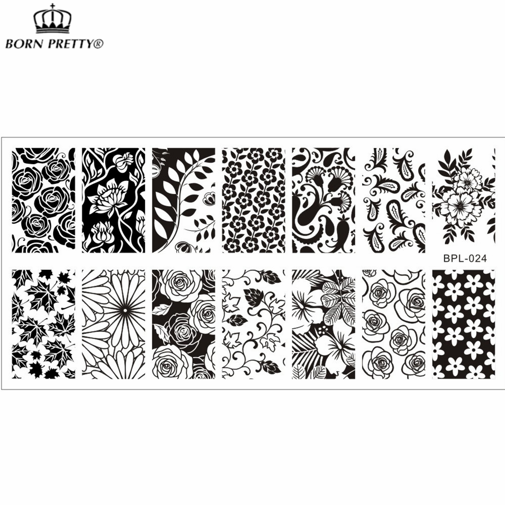 Image of Flower Theme Nail Art Stamp Template Image Plate Rctangular Stamping PLates BORN PRETTY BP-L024 12.5 x 6.5cm